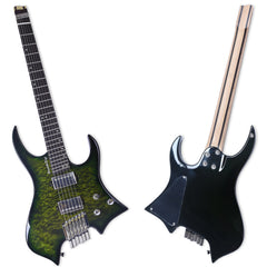 Boya&Ziqi Headless Electric Guitar LIZARD-6,FANNED FRETS, Independently Adjustable Bridge,Split coil control,5-Piece Maple/Streaked Ebony Neck