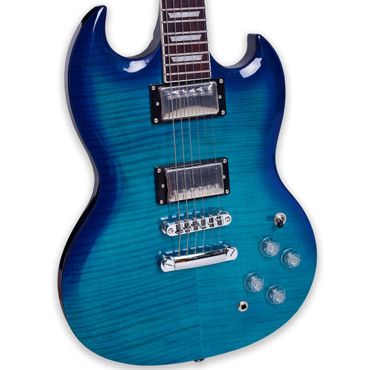 Boya&Ziqi BZS-009 Double Cut Solid-Body Electric Guitar, 22 Stainless Steel Frets (Hand Polished), 2 Push-Pull Volume Controls, Mahogany Body and Neck,Bone Nut,6-String