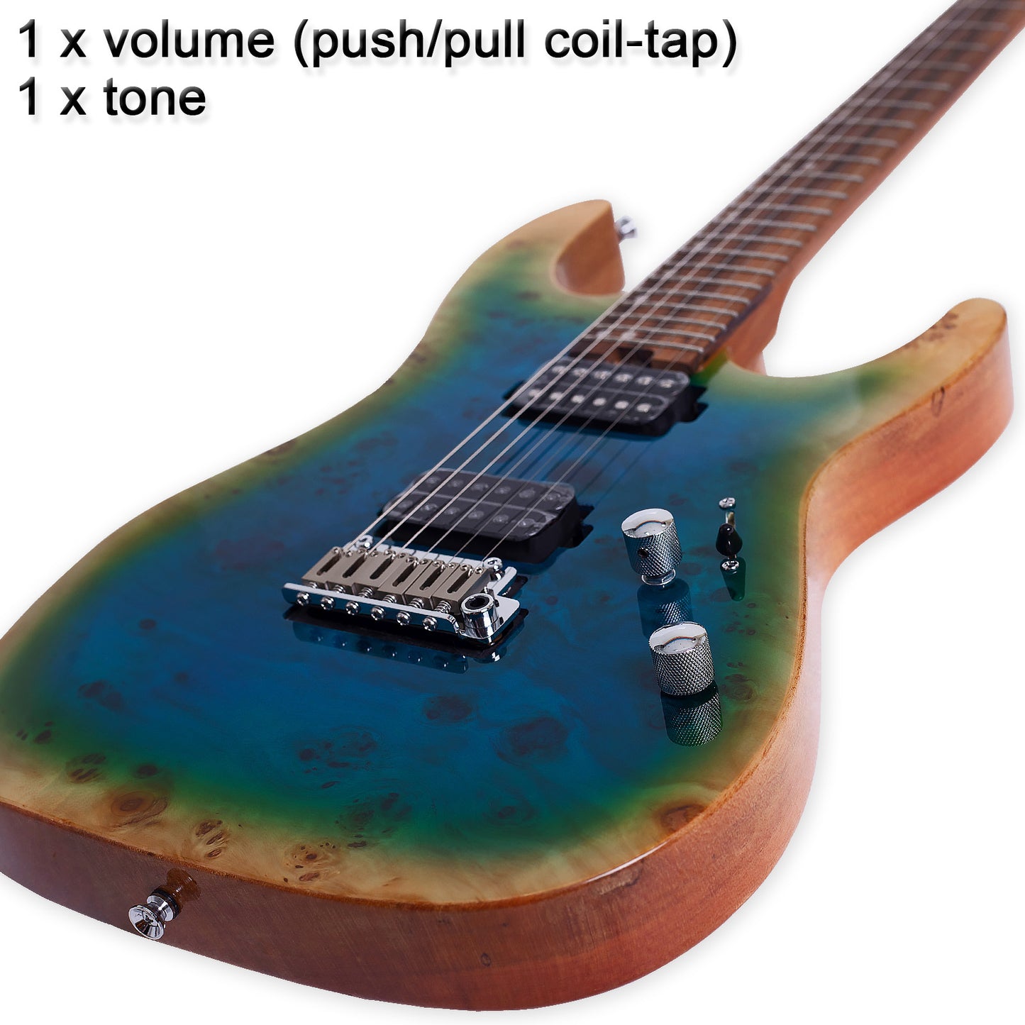 Boya&Ziqi BZK-024 Electric Guitar, Stainless Steel Frets (Hand Polished), Push-Pull Volume Control,5 Piece Roasted Maple/Maple Neck，Mahogany Body Topped with Burl Venner