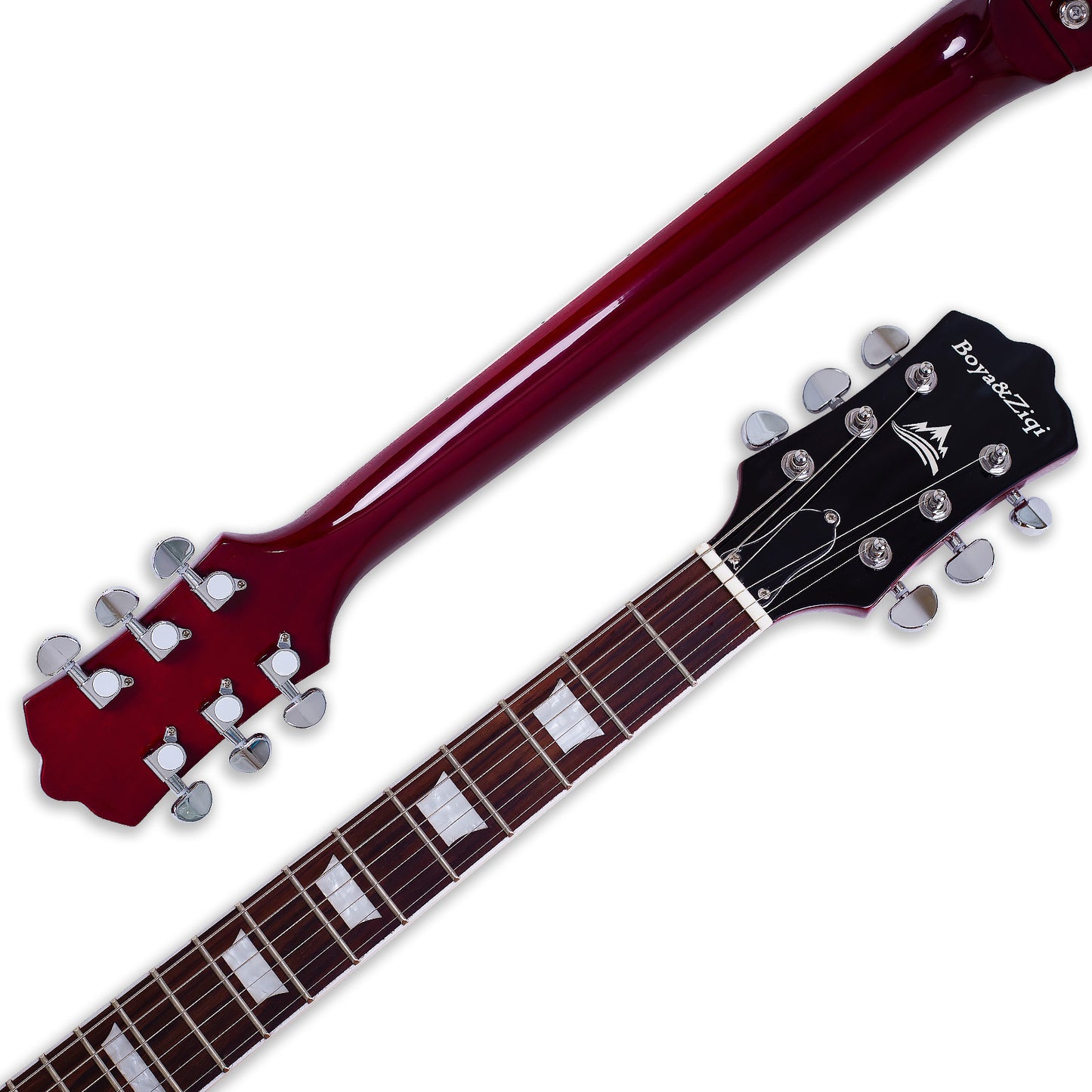 Boya&Ziqi BZS-009 Double Cut Solid-Body Electric Guitar, 22 Stainless Steel Frets (Hand Polished), 2 Push-Pull Volume Controls, Mahogany Body and Neck,Bone Nut,6-String